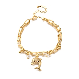 Dolphin Brass Charm Bracelets, with Glass Beads