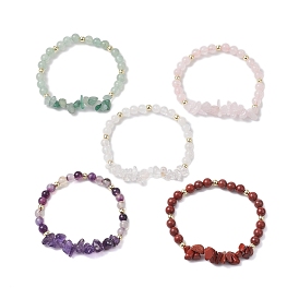 Chip & Round Mixed Gemstone Beaded Stretch Bracelets for Women