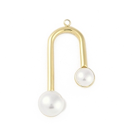 Acrylic Imitation Pearl Pendants, with Ion Plating(IP) 304 Stainless Steel Findings, Manual Polishing, Arch Charm