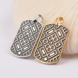 304 Stainless Steel Pendants, Textured, Rectangle with Mesh Pattern, 40x21.5x2mm, Hole: 5x6.5mm