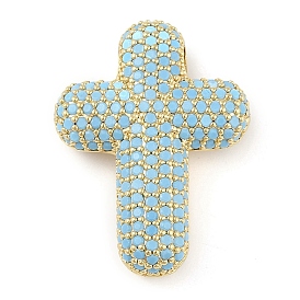 Brass Micro Pave Cubic Zirconia Pendants, Real 18K Gold Plated, Cross