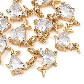 SHEGRACE Brass Micro Pave Clear Cubic Zirconia Charms, Cadmium Free & Nickel Free & Lead Free, Fish Charms