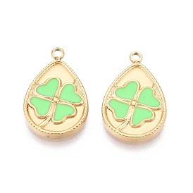 304 подвески из нержавеющей стали, с эмалью, слезинка с подвеской в виде клевера, реальный 18 k позолоченный, ионное покрытие (ip)