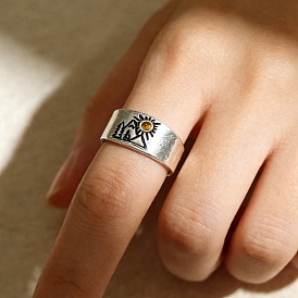 Anillos abiertos de aleación con diamantes de imitación, montaña con sol