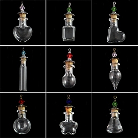Transparent Glass Wishing Bottle Pendants, with Cork Stopper