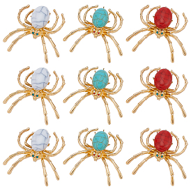 9шт 3 цвета цинковый сплав кабошоны, паук, с синтетическими бирюзовый, золотой свет