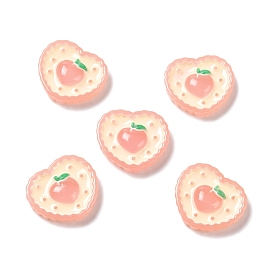 Opaque Resin Cabochons, DIY Accessories, Phone Case Decoration, Heart with Peach Pattern