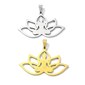 304 Stainless Steel Pendants, Laser Cut, Lotus with Yoga Charms
