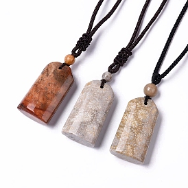 Dyed Natural Fossil Coral Arch Pendant Necklace with Nylon Cord for Women
