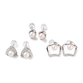 Sterling Silver Stud Earrings, with Natural Pearl, Jewely for Women