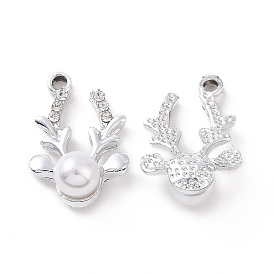Alloy Crystal Rhinestone Pendants, with ABS Plastic Imitation Pearl Bead, Deer Charms