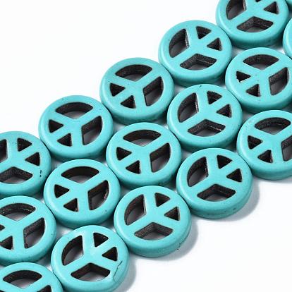 Gemstone Beads Strands, Synthetical Turquoise, Peace Sign, Hole: 1~1.5mm