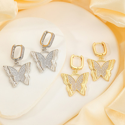 Модные серьги-кольца с бабочками из латуни с прозрачным кубическим цирконием