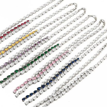 Brass Micro Pave Cubic Zirconia Necklaces, Teardrop