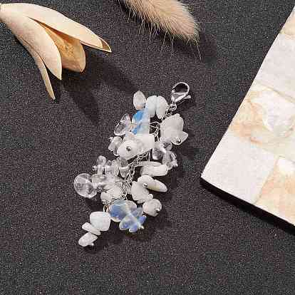 Natural & Synthetic Mixed Gemstone Chip Beaded Pendant Decorations, 304 Stainless Steel Lobster Claw Clasps