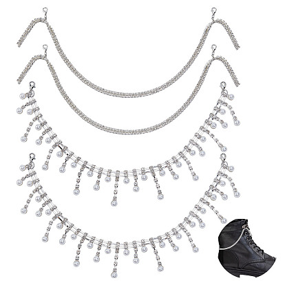 4 шт. 2 стили стеклянные стразы цепи для ремней для ботинок, Сплав с застежками когтя омара