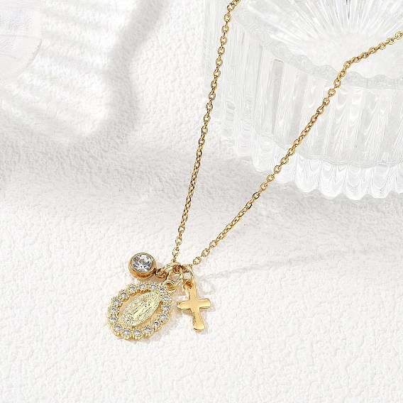 Подвеска-крест из нержавеющей стали с микропаве из прозрачного кубического циркония для мужчин и женщин.