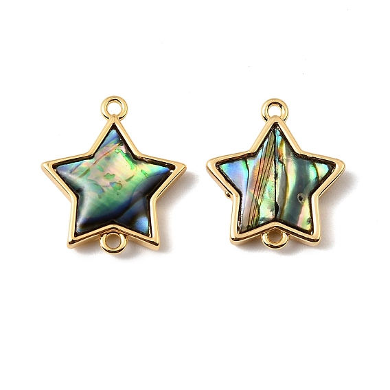 Подвески-звездочки из натуральной ракушки пауа, с латунной