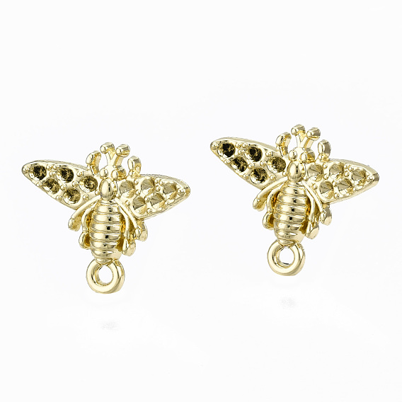 Alloy Stud Earring Findings, with Loop and Steel Pin, Hornet with Plastic Protective Cover