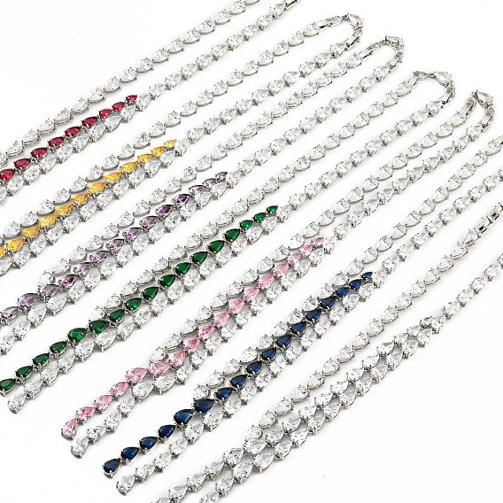 Brass Micro Pave Cubic Zirconia Necklaces, Teardrop