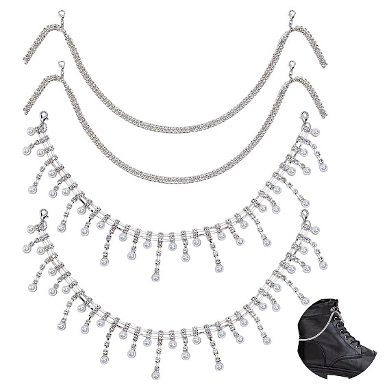 4 шт. 2 стили стеклянные стразы цепи для ремней для ботинок, Сплав с застежками когтя омара