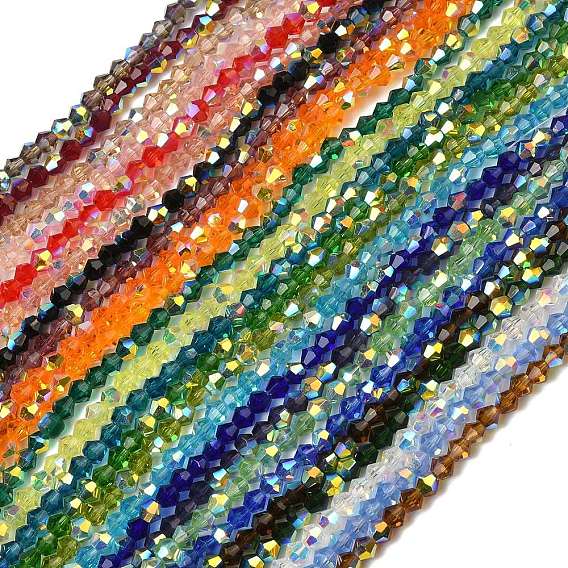 Гальванизируйте прозрачное стекло бисер нитей, двухконусные, с покрытием AB цвета, граненые, с половиным покрытием
