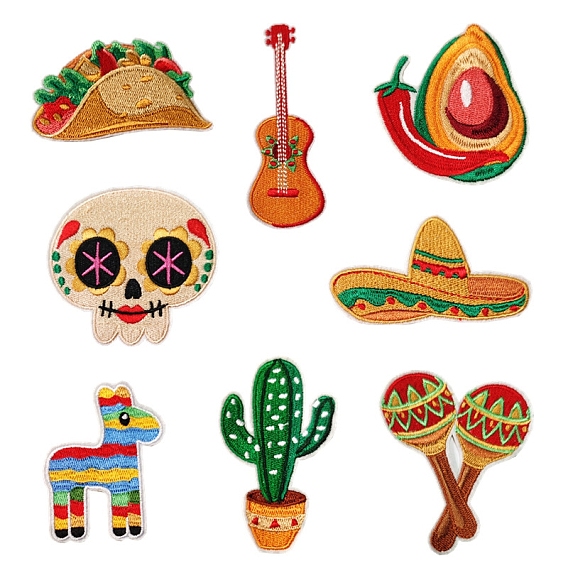 Appliques for Cinco de Mayo, Computerized Embroidery Cloth Iron On/Sew On Patches, Costume Accessories, Food/Musical Instrument/Sugar Skull/Pinata/Cactus/Maraca