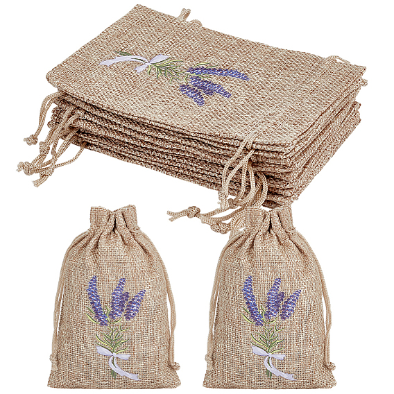 Мешочки для хранения из льна с лавандовым принтом, на завязках., прямоугольные