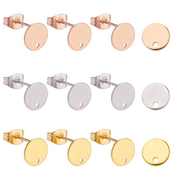 PVD Vacuum Plating 304 Stainless Steel Stud Earring Findings, with Flat Plate, Flat Round