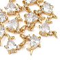 SHEGRACE Brass Micro Pave Clear Cubic Zirconia Charms, Cadmium Free & Nickel Free & Lead Free, Fish Charms