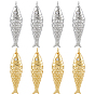 8Pcs 2 Colors Rack Plating Brass Micro Pave Clear Cubic Zirconia Pendants, Fish Charms, with Jump Ring, Cadmium Free & Lead Free