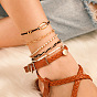 Boho Style Handmade Multi-layered Foot Chain Set with Rice Beads and Seashells - 5 Pieces for Women