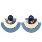 Chic Resin Half Circle Wood Copper Pearl Inlay Earrings Studs for Fashionable and Personal Style