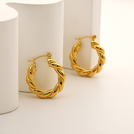 18K Gold Plated Stainless Steel Classic Allergy-Free Metal Hoop Earrings for Women.