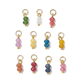 11Pcs 11 Colors Dyed Natural Malaysia Jade Pendants, Faceted Rondelle Beaded Charms, with 304 Stainless Steel Jump Rings, Golden