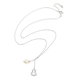 925 Sterling Silver with Shell Necklaces, Pearl and Cubic Zirconia Pendant Necklaces, Gourd