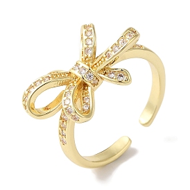 Bowknot Brass Micro Pave Clear Cubic Zirconia Open Cuff Rings for Women