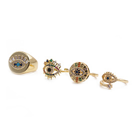 Adjustable Gold-Tone Zircon Ring with Turkish Eye Design