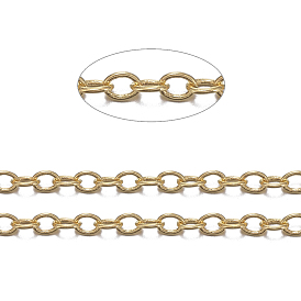 Brass Cable Chains, Soldered, with Spool, Oval, Cadmium Free & Lead Free, Long-Lasting Plated