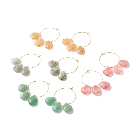 Gemstone Teardrop Beaded Hoop Earrings, Brass Jewelry for Women, Golden