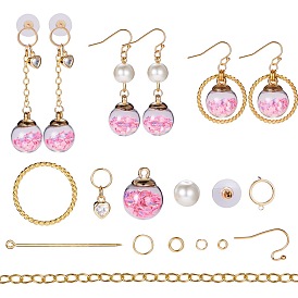SUNNYCLUE DIY Earring Making, with Glass Pearl Beads, Glass Ball Pendants, Brass Eye Pin and 304 Stainless Steel Finding
