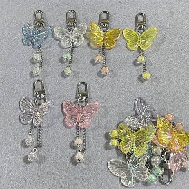 12piezas 6colores decoraciones colgantes de borlas acrílicas, mariposa, con broches de aleación giratorias, Platino