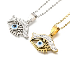 304 Stainless Steel Crystal Rhinestone Evil Eye Pendant Cable Chain Necklaces, Blue Resin Devil Eye Pendant Necklaces