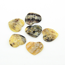 Boutons de nacre, bouton shell akoya, cœur, couleur mixte, 15x15x1.5mm, Trou: 1.5mm