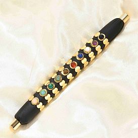 Кольца из натурального драгоценного камня, круглые 304 открытые манжетные кольца из нержавеющей стали, ионное покрытие (ip), реальный 18 k позолоченный