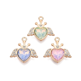 Alloy Glass Pendants, with Rhinestone, Cadmium Free & Lead Free, Wing & Heart Charms