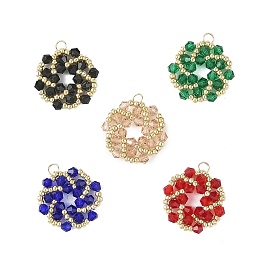 Pendentifs en perles de verre biconique imitant le cristal autrichien, charmes de fleurs, avec des perles de rocaille et des anneaux de jonction en acier inoxydable, facette