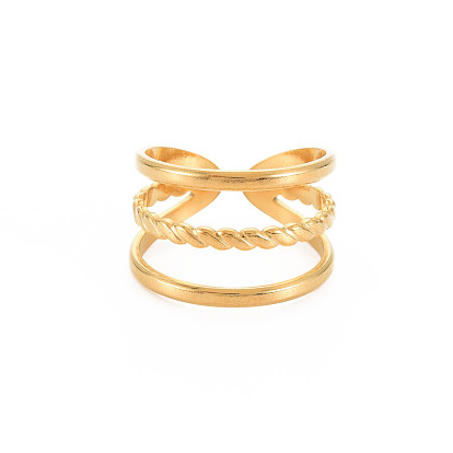 Ion Plating(IP) 304 Stainless Steel Triple Line Wide Open Cuff Ring for Women, Nickel Free