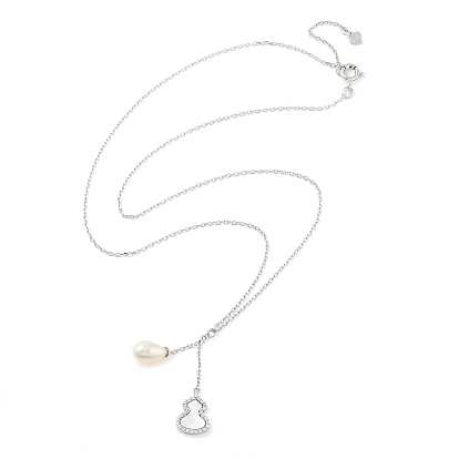 925 Sterling Silver with Shell Necklaces, Pearl and Cubic Zirconia Pendant Necklaces, Gourd