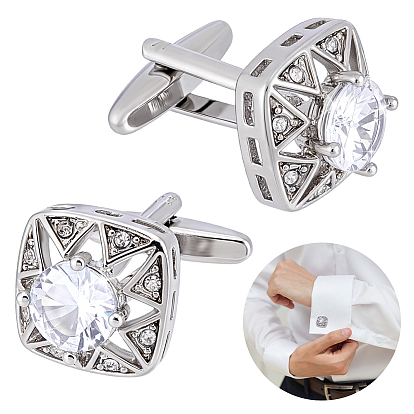 Brass Cufflinks, with Glass Rhinestone, Square